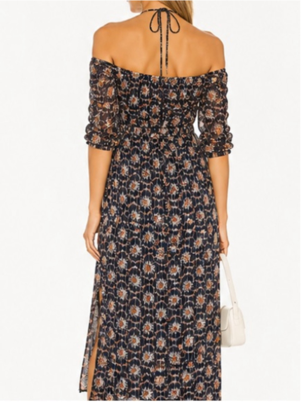Club Monaco silk Floral Off-Shoulder Midi Dress with Halter Strap - Picture 10 of 10